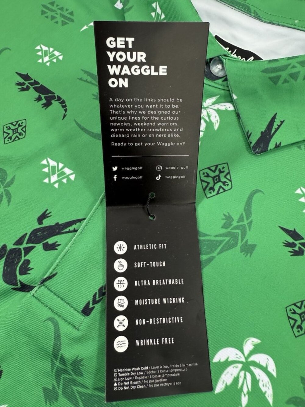 Waggle Polo Shirt Mens Bayou Gator Print Size Large Golf Stretch Performance NEW - Picture 9 of 13